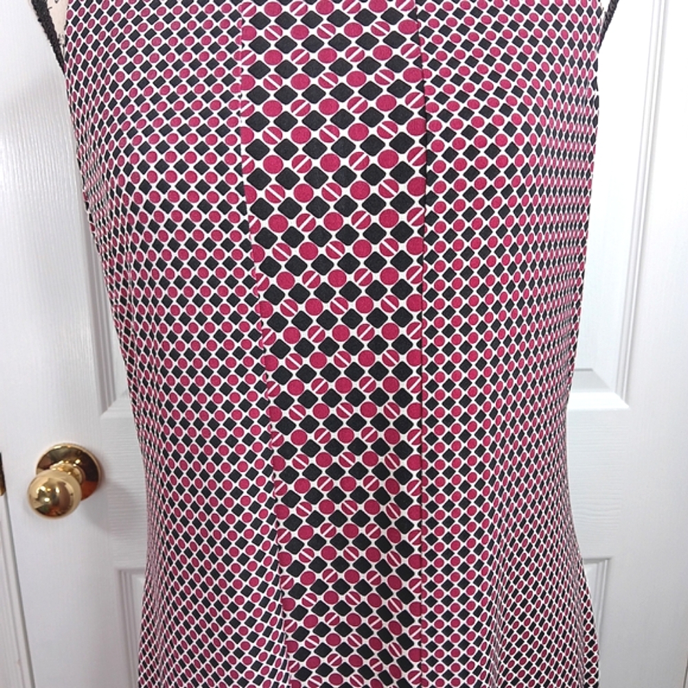Michael Kors Sleeveless Midi Dress Women's Size M Burgundy Pink Black Patterned - Picture 4 of 12